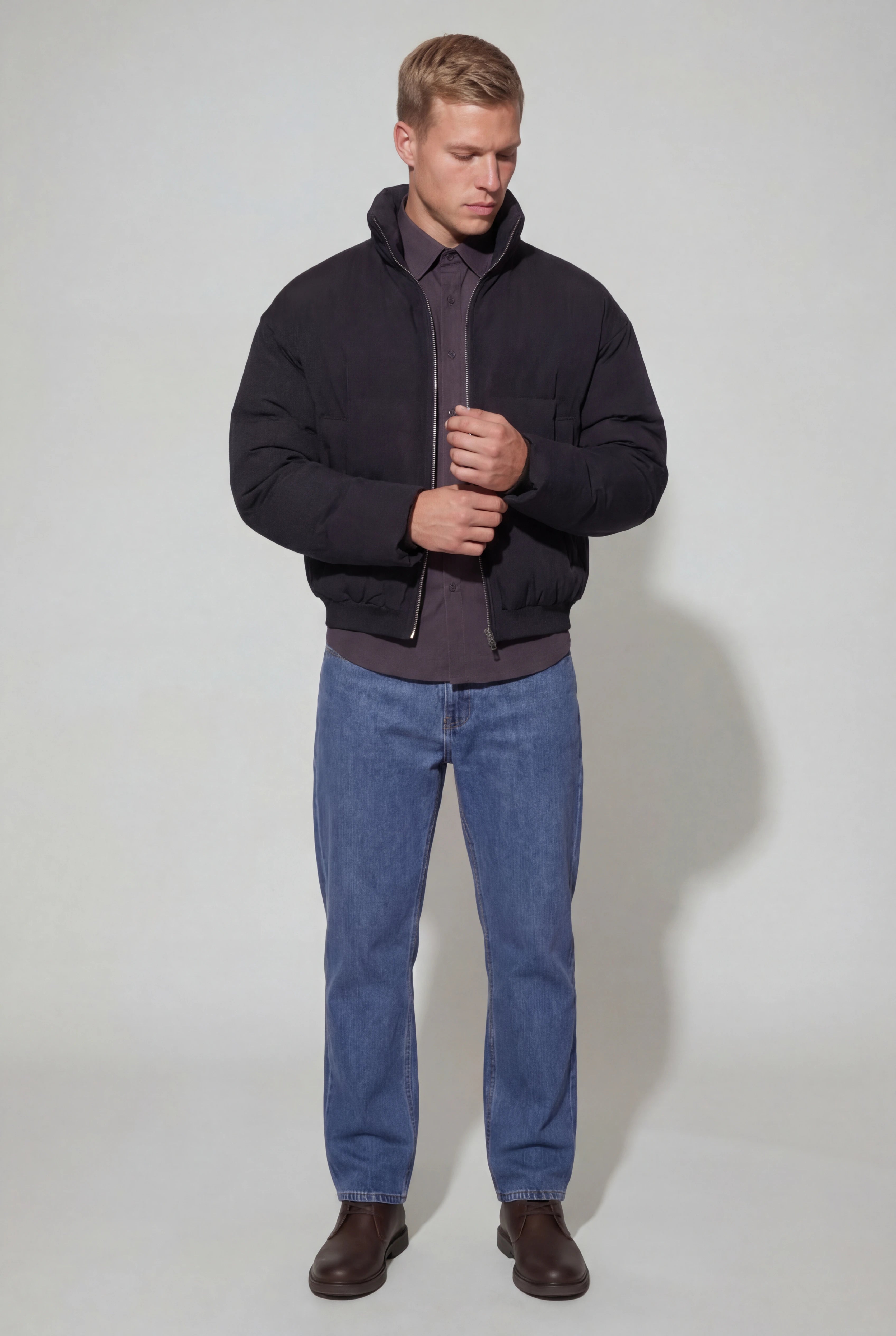 Kort Pufferjakke til Mænd – Quiltet – Sort