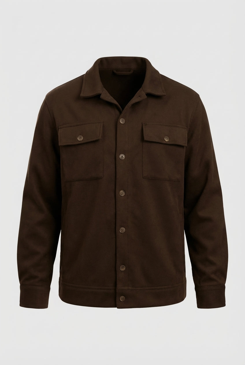 Coffee Brown Børstet Overshirt Jakke