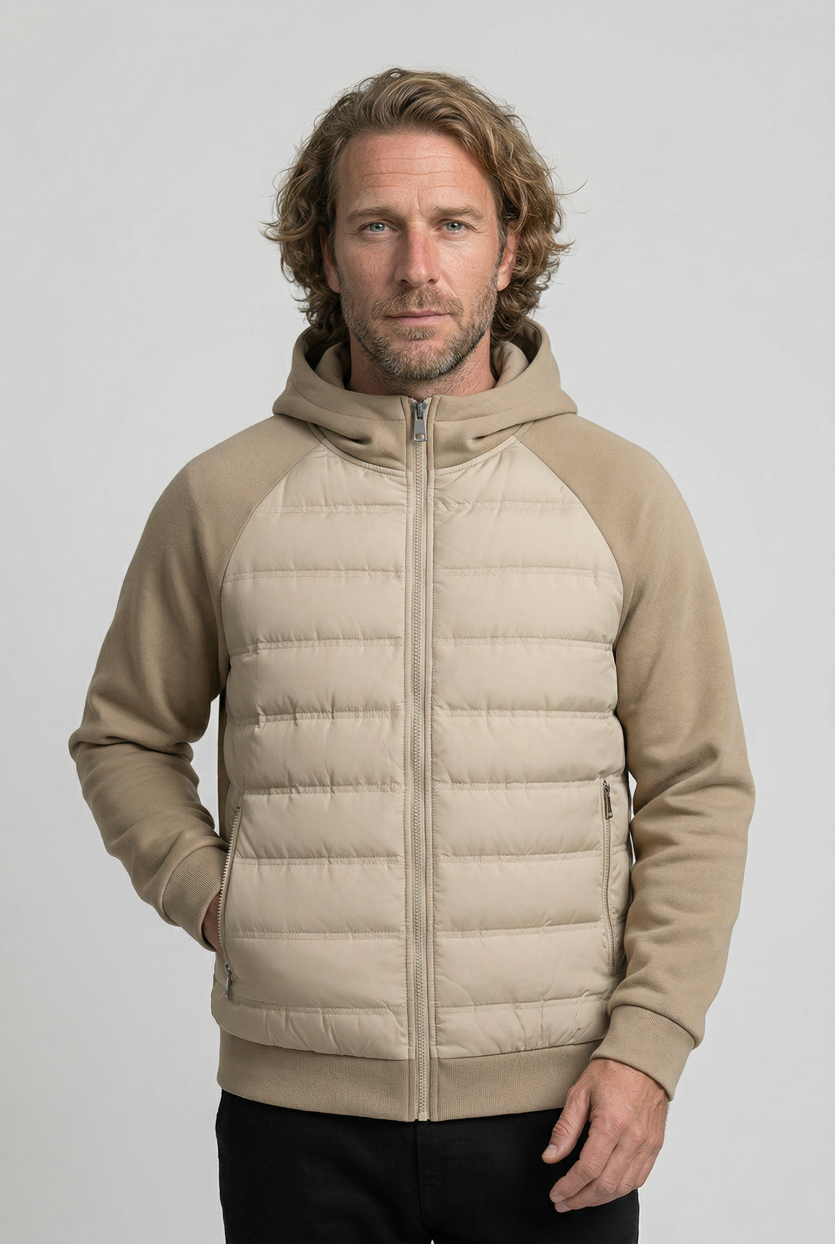 Løs pasform hættejakke med dun - Khaki Beige - Jakker - Valmont Wear