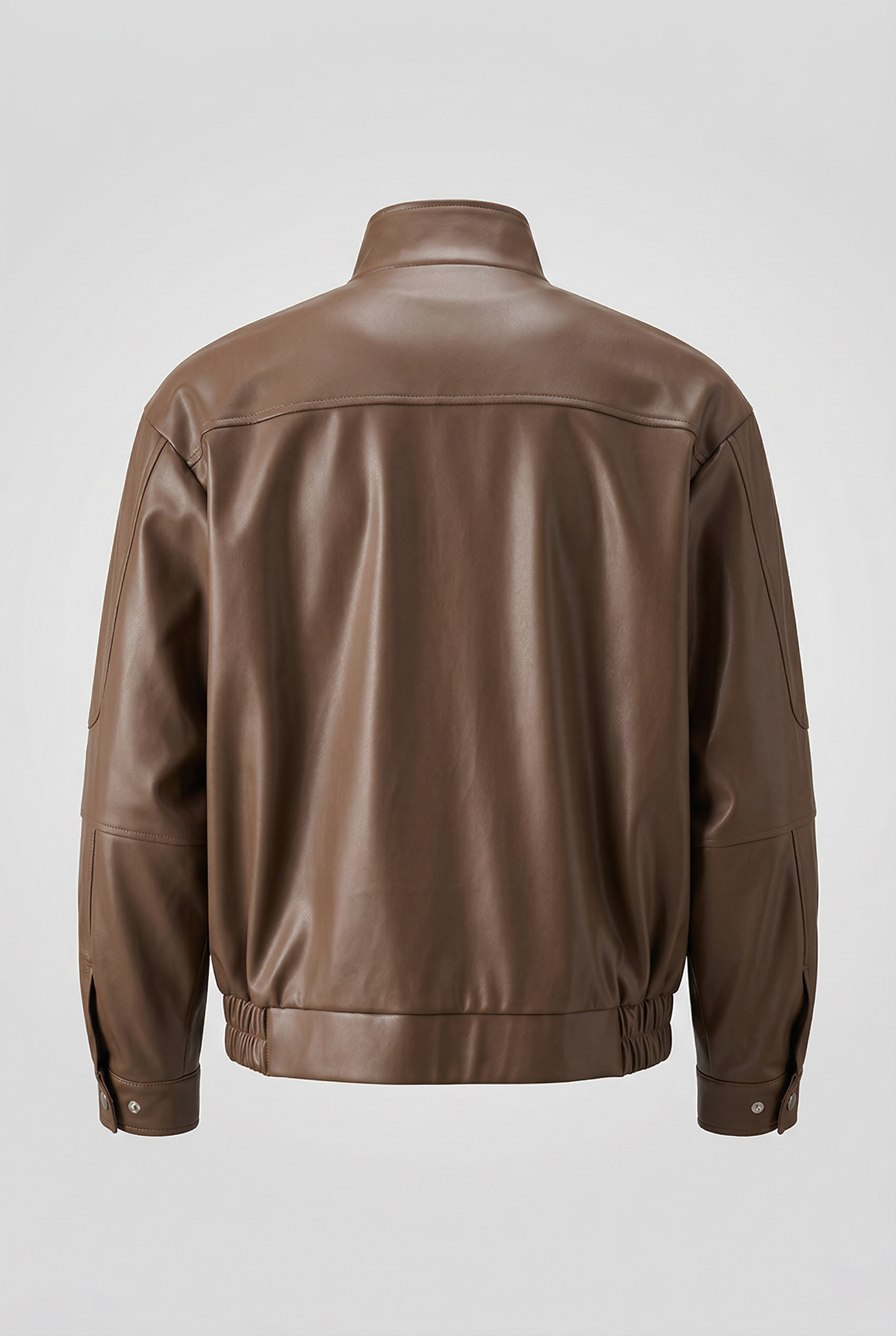 Men's Faux Leather Jacket - Brown - Faux Leather - Loose Fit with Zipper