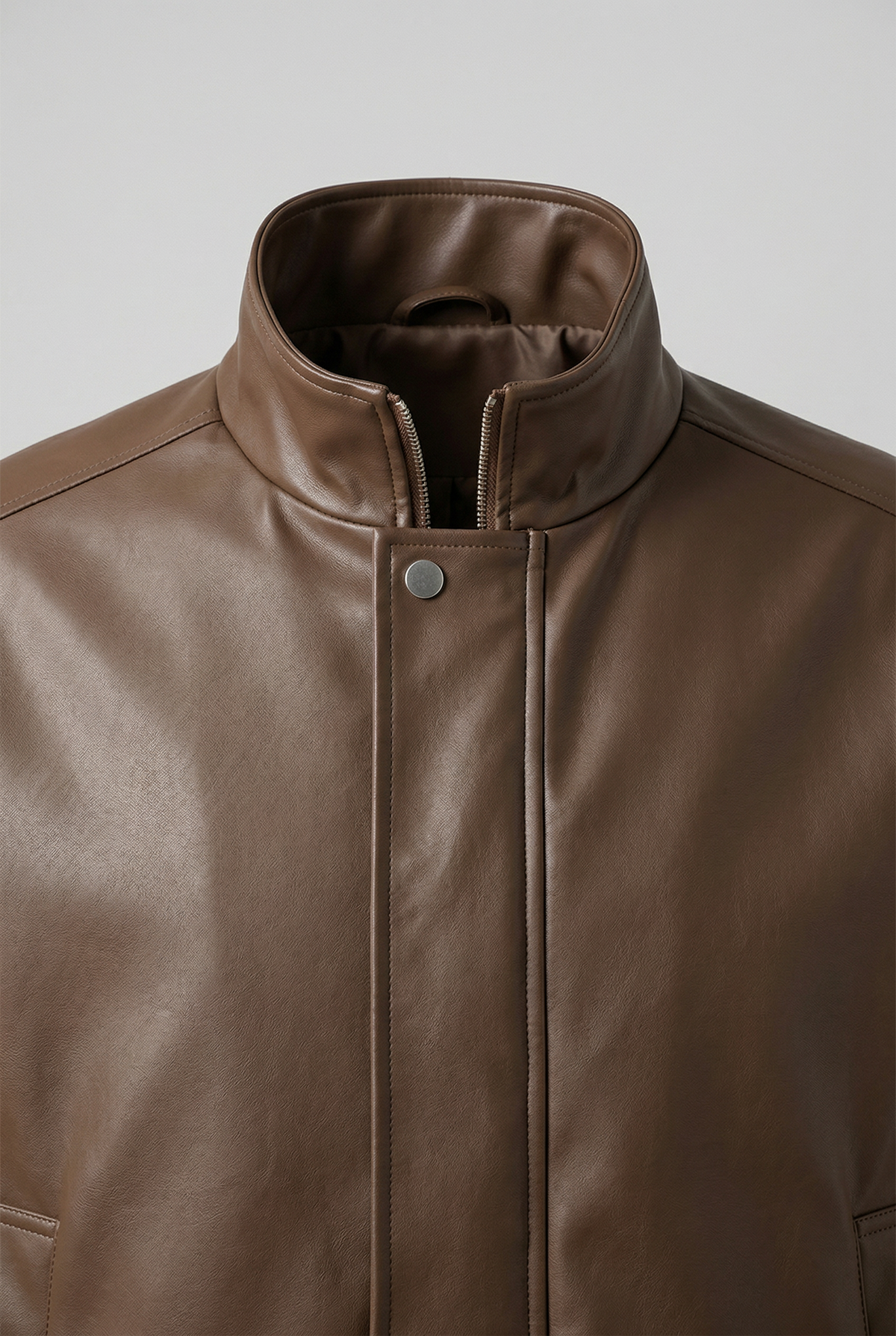 Herren Kunstlederjacke - Braun - Kunstleder - Lockere Passform mit Reißverschluss