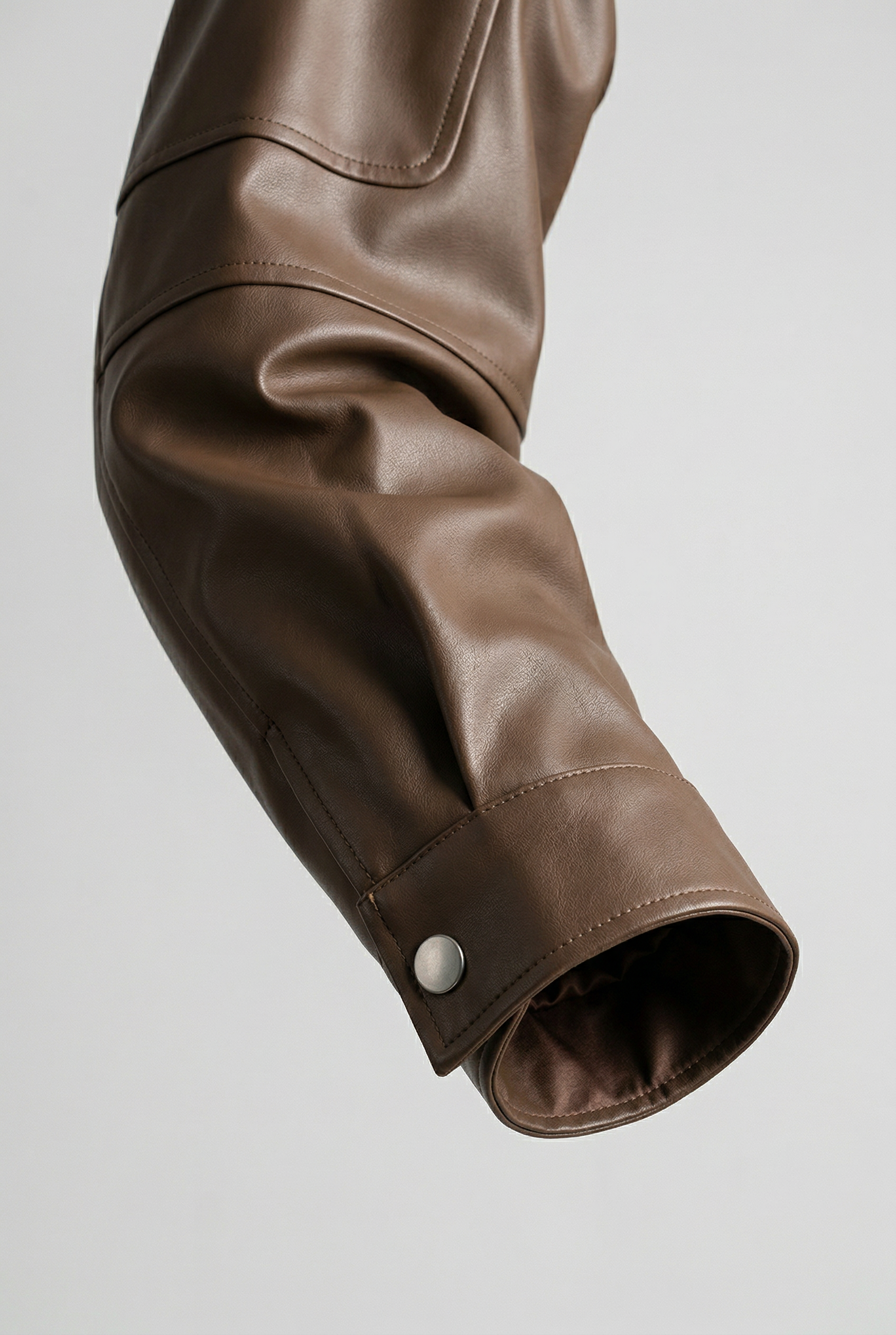 Men's Faux Leather Jacket - Brown - Faux Leather - Loose Fit with Zipper