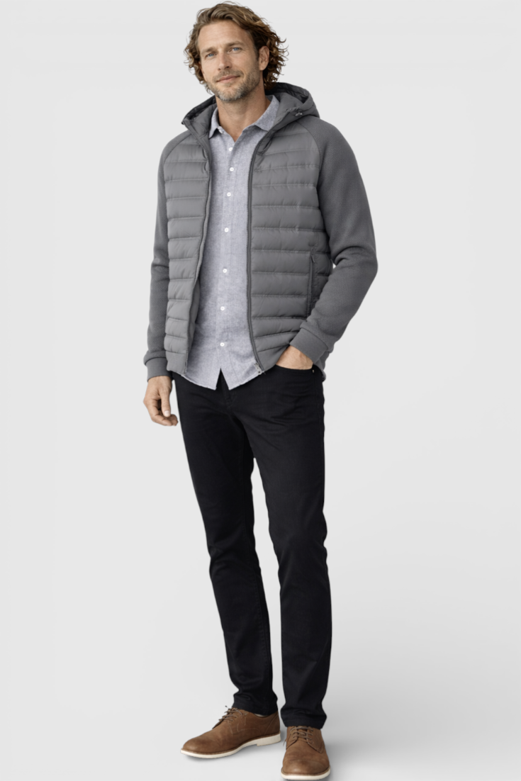 Løs pasform hættejakke med dun – Koksgrå