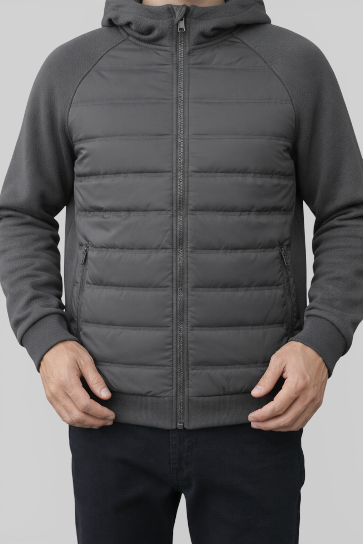Løs pasform hættejakke med dun – Koksgrå