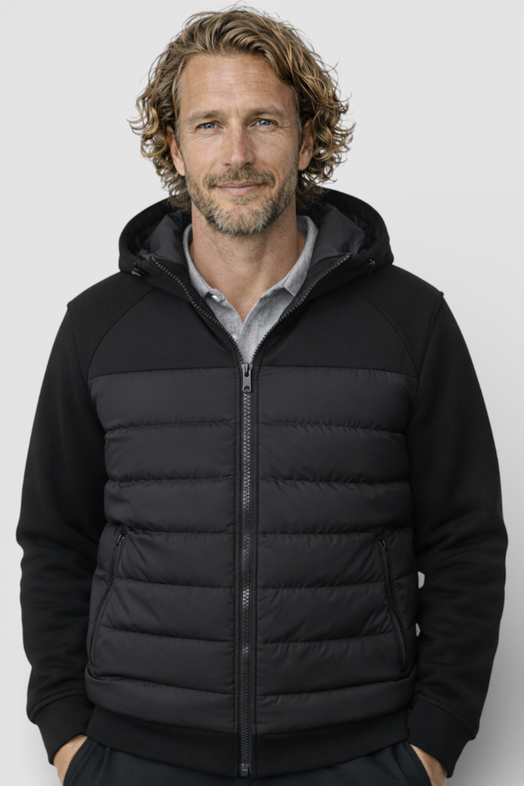 Løs pasform hættejakke med dun – Sort