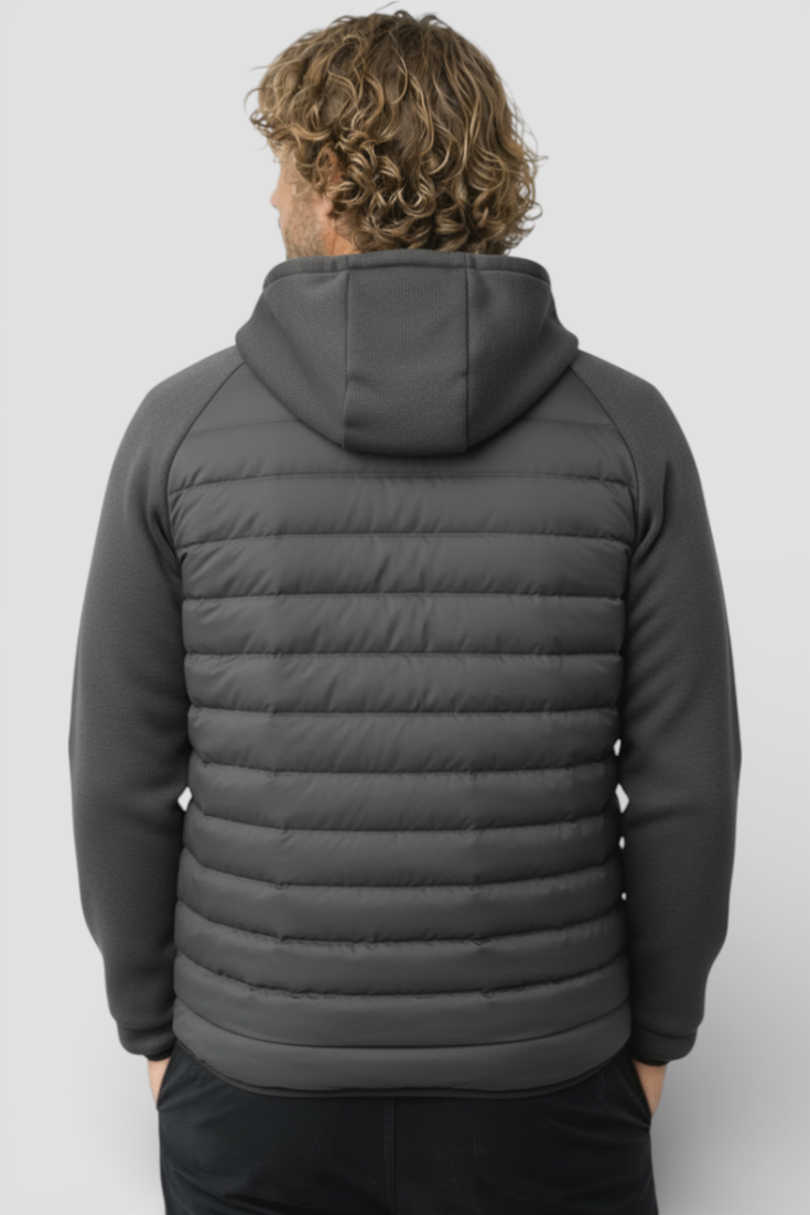 Løs pasform hættejakke med dun – Koksgrå