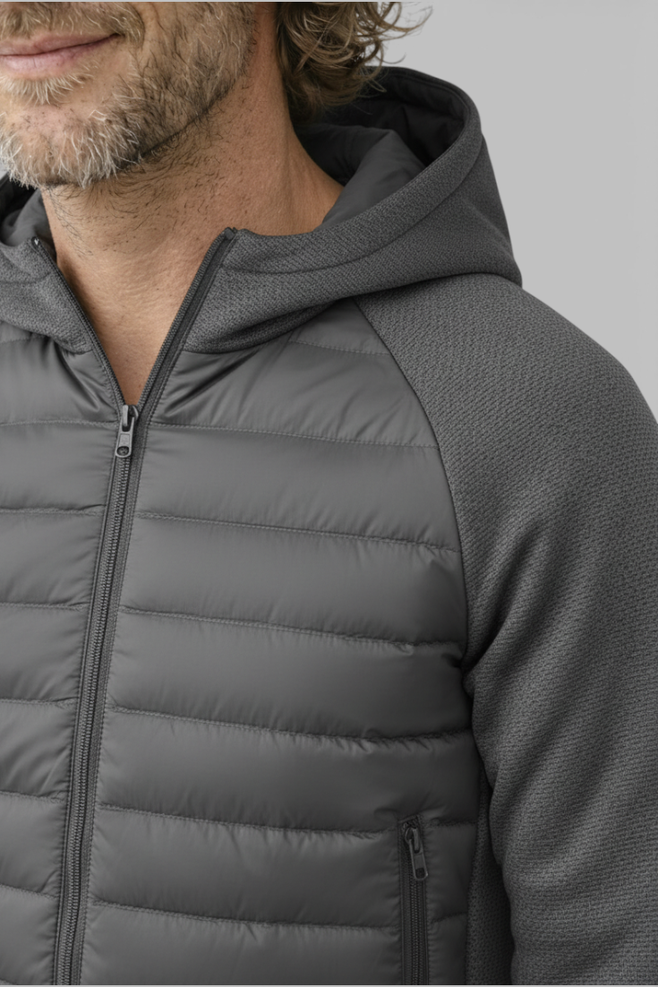 Løs pasform hættejakke med dun – Koksgrå