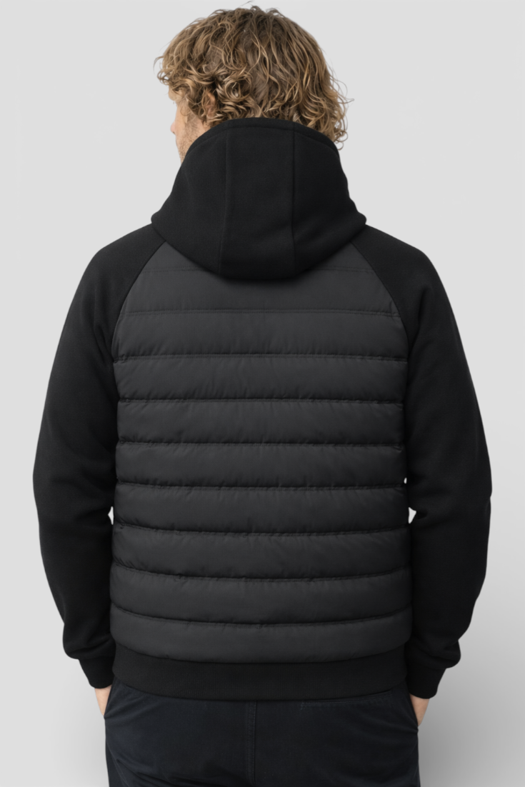 Løs pasform hættejakke med dun – Sort
