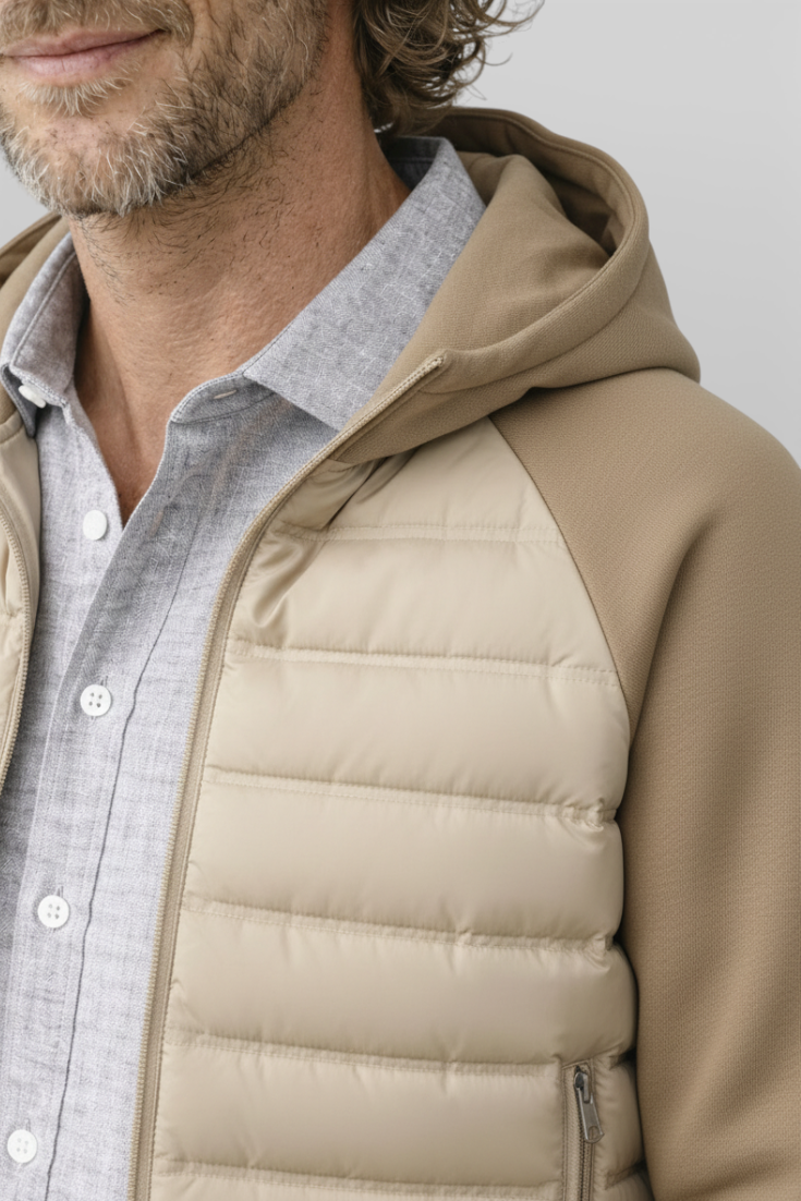 Løs pasform hættejakke med dun – Khaki Beige