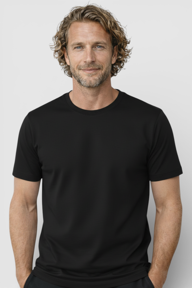Herre Slim-Fit Merceriseret T-shirt i Sort