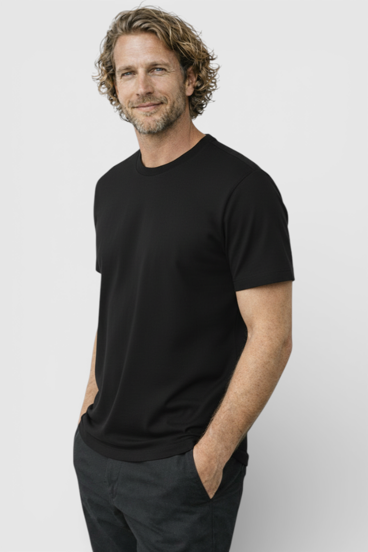 Herre Slim-Fit Merceriseret T-shirt i Sort