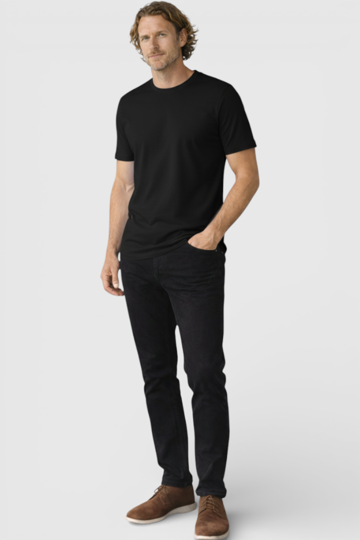 Herre Slim-Fit Merceriseret T-shirt i Sort