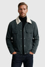 Cordjacke für Herren - Dunkelgrau - Fleece - Sherpa-Kragen mit Druckknöpfen