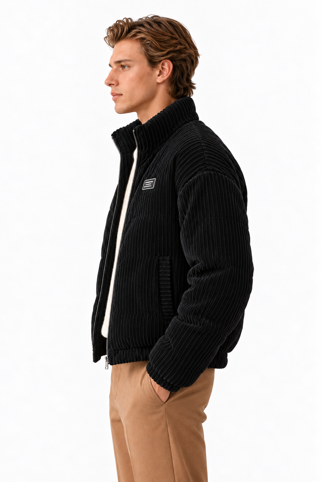 Jakke herre sort – pufferjakke, quiltet, ståkrave, lynlås, kort model - - Jakker - Valmont Wear