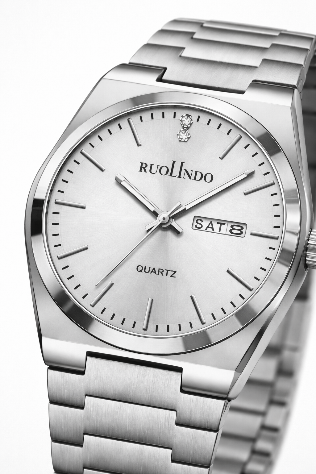 Men's watch in silver steel – Classic quartz watch with date for men - Premium quality, fast delivery