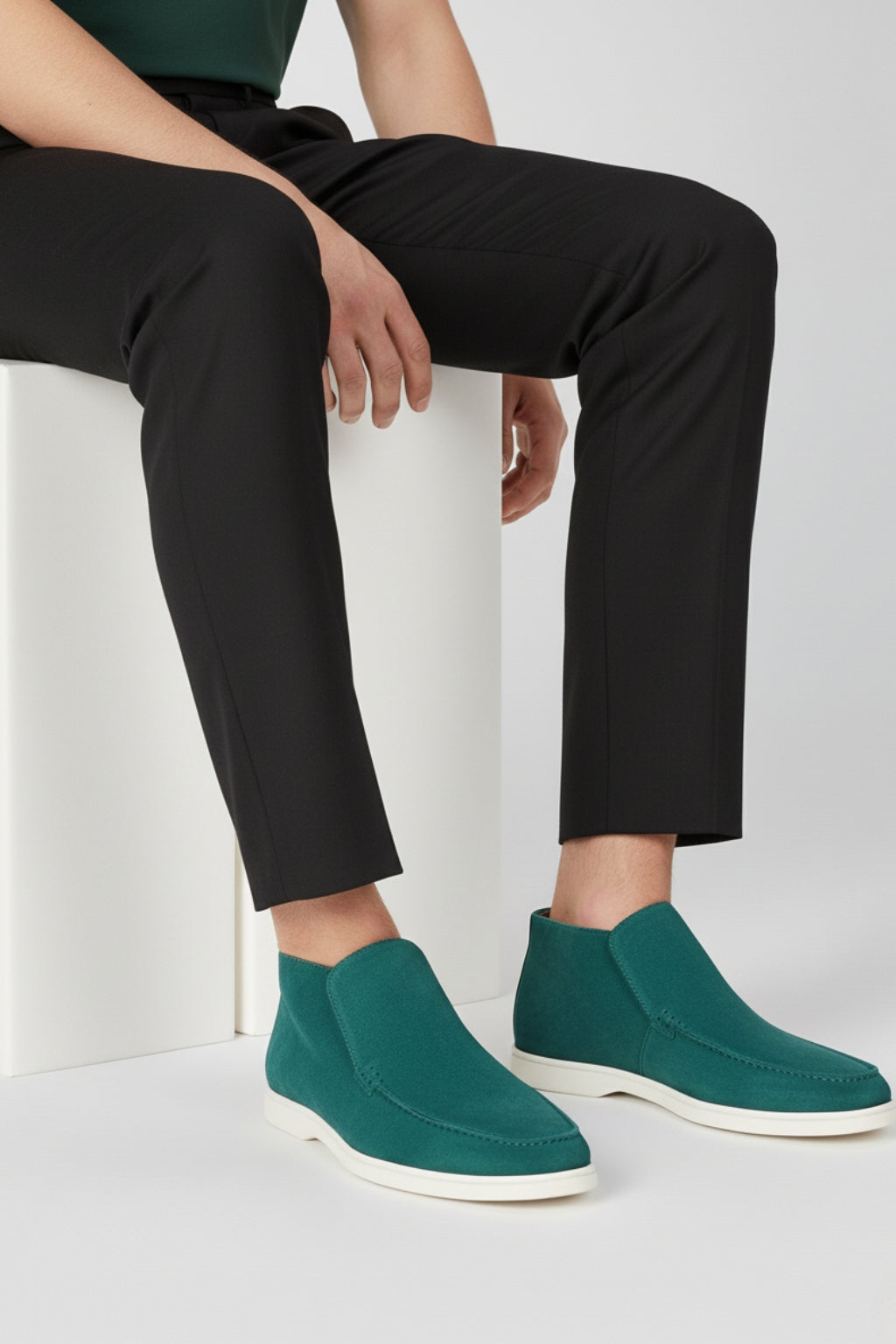 Herre Ruskinds Loafer Støvler – Slip-On Chukka Stil, Flad Hæl – Blågrøn - - Boots - Valmont Wear