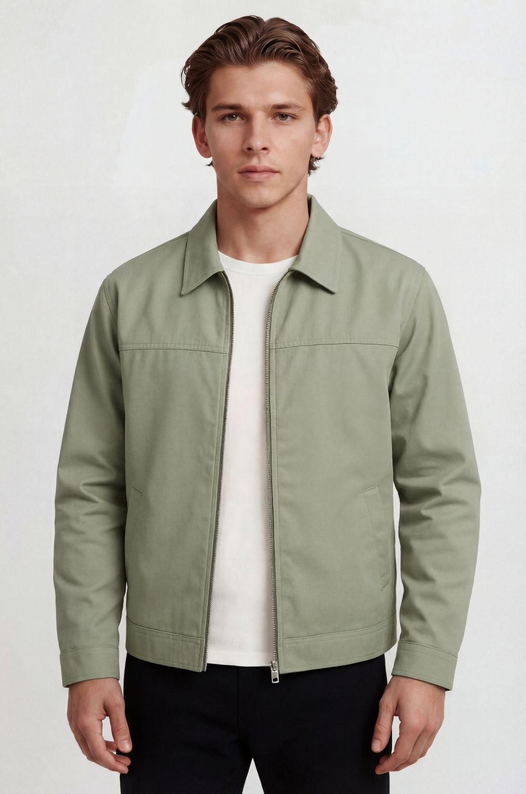 Letvægts Twill Jakke til Mænd – Ærtegrøn – Regular Fit