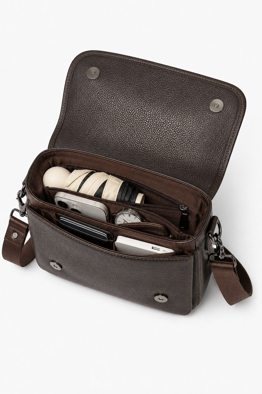 Brun crossbody-taske til mænd med justerbar rem - - Taske - Valmont Wear