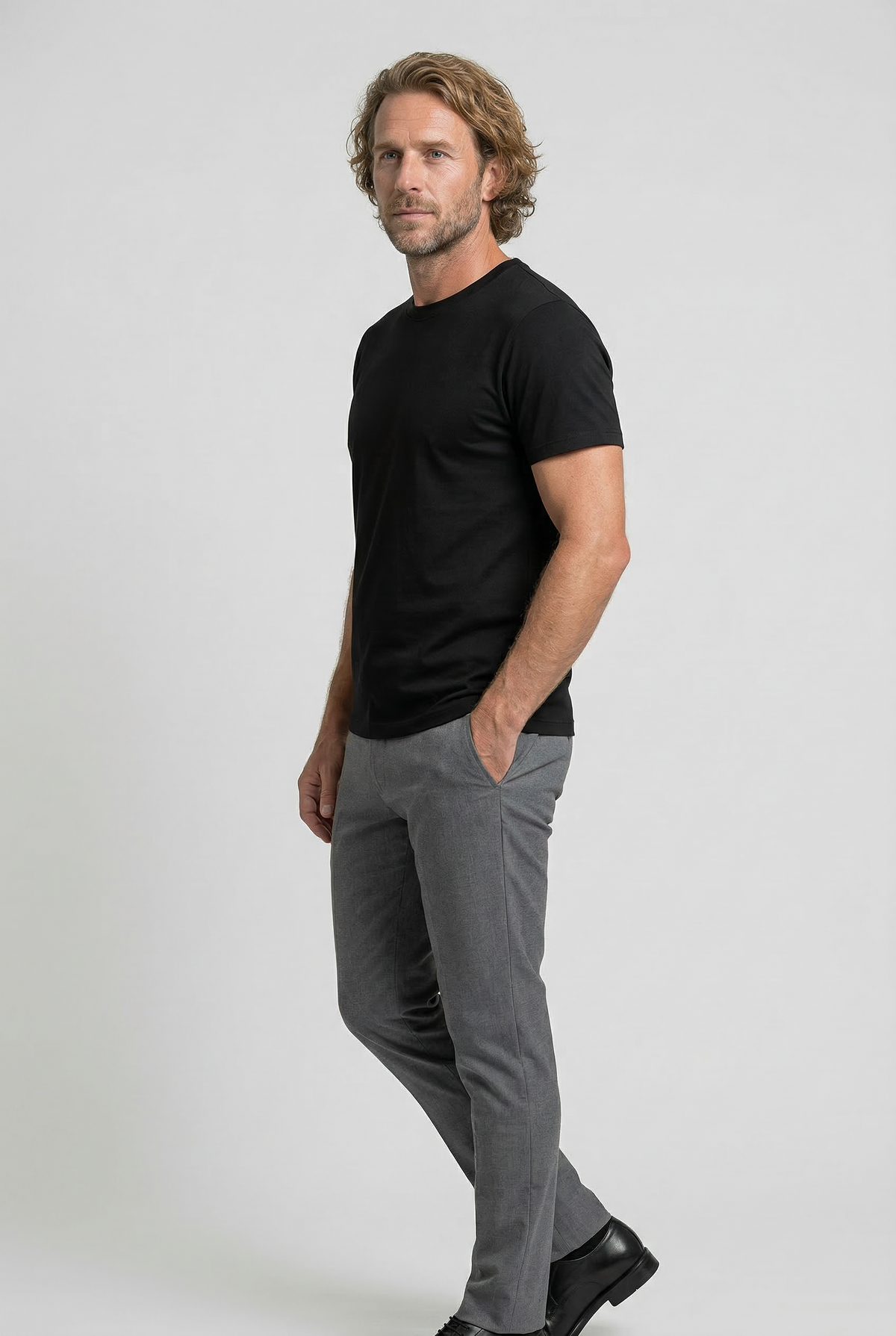 Herre Slim-Fit Merceriseret T-shirt i Sort - Uld