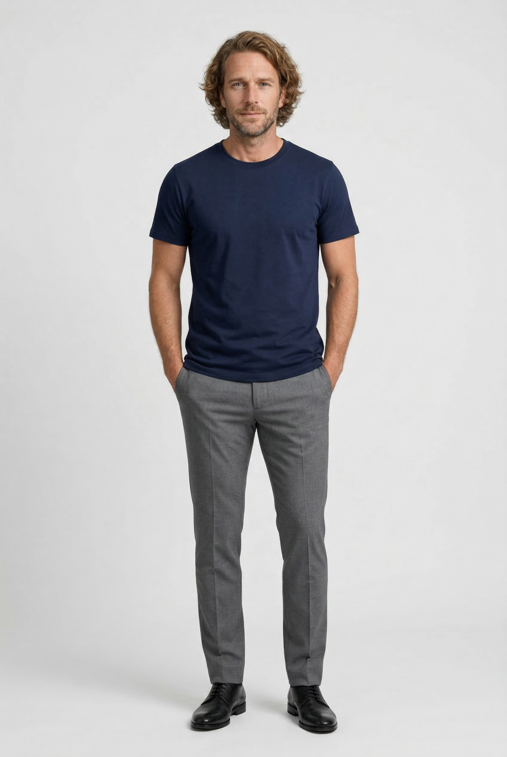 Herre T-Shirt Slim Fit Marineblå Lin