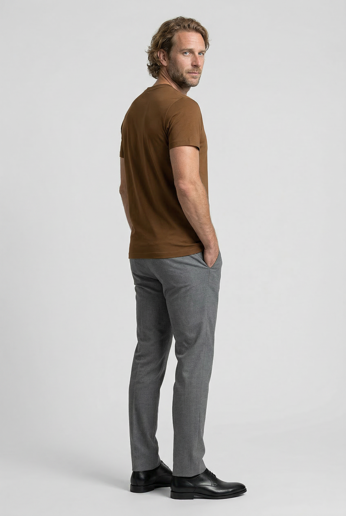 Herre T-Shirt Slim Fit Høj Bomuld Brun