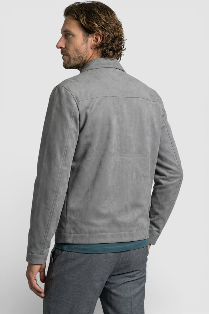 Lysegrå Suede Jakke til Mænd - Moderne Casual Jakke - Jakker - Valmont Wear