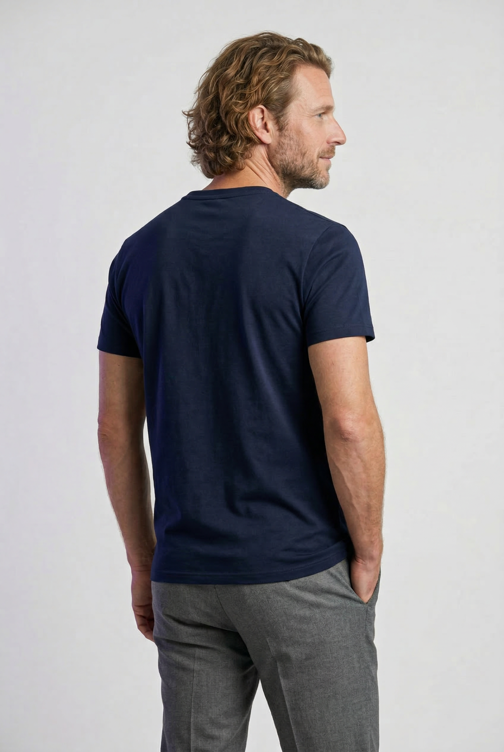Herre T-Shirt Slim Fit Marineblå Lin