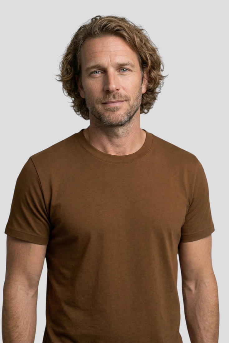 Herre T-Shirt Slim Fit Høj Bomuld Brun