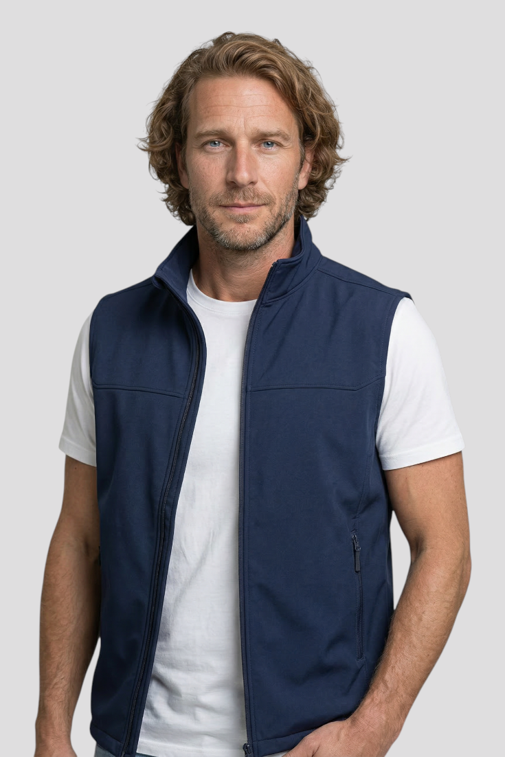 Let og Fleksibel Herrevest med Ståkrave - Fuld Lynlås og Komfortabel Pasform - Beige Fleece