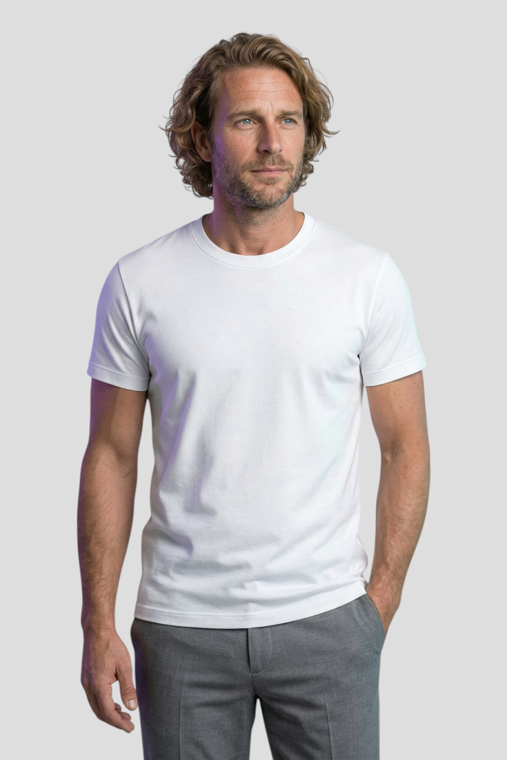 Hvid T-Shirt Herre Slim Fit Uld