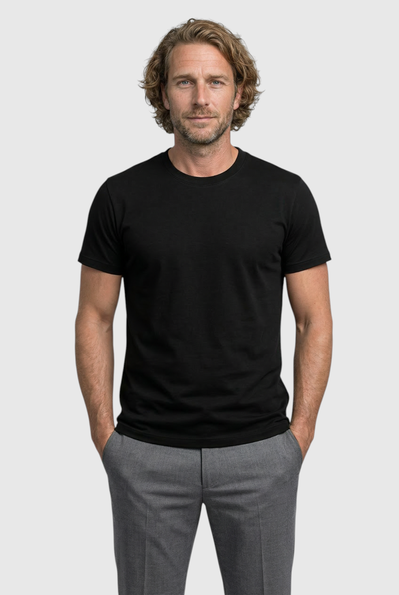 Herre Slim-Fit Merceriseret T-shirt i Sort - Uld
