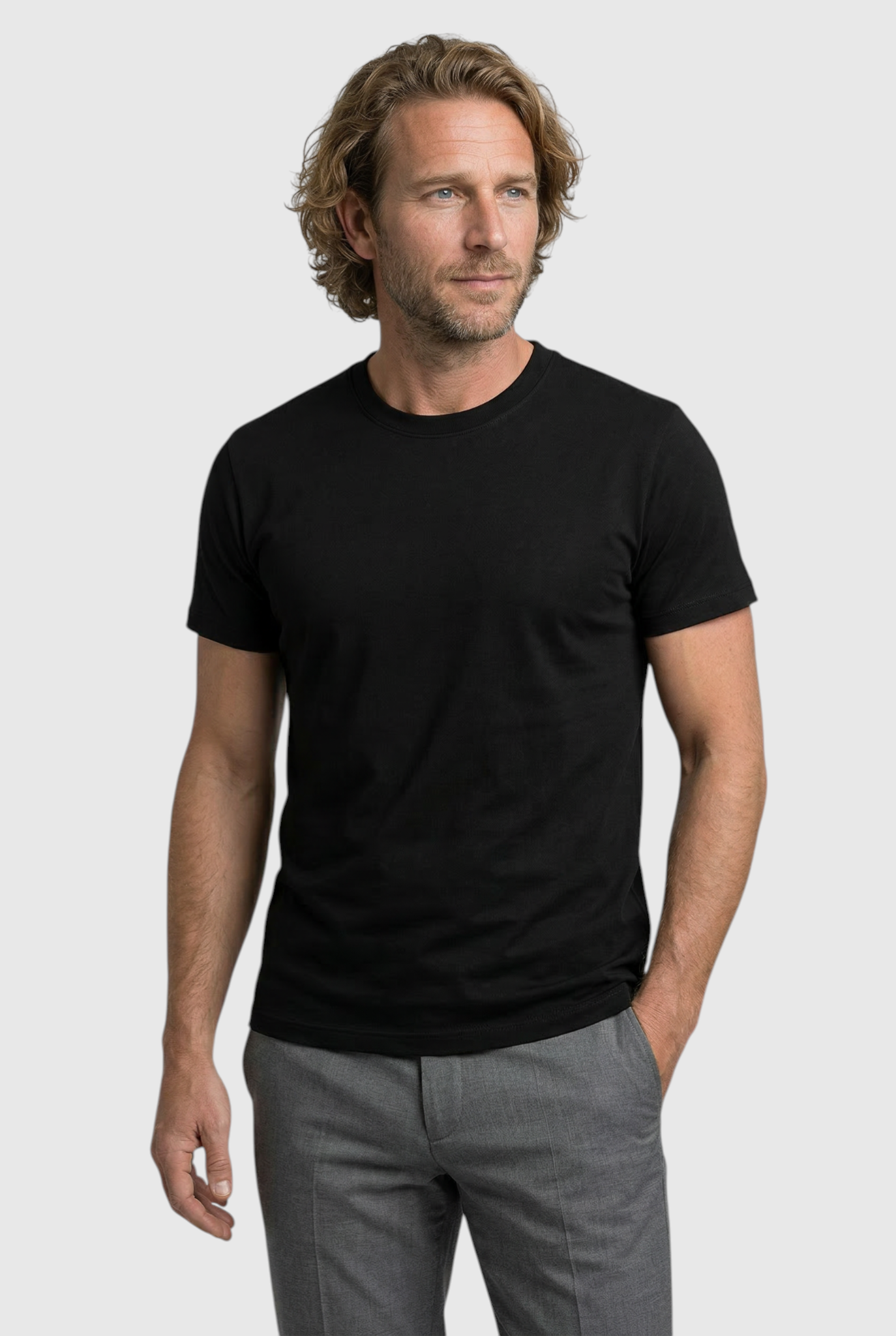 Herre Slim-Fit Merceriseret T-shirt i Sort - Uld