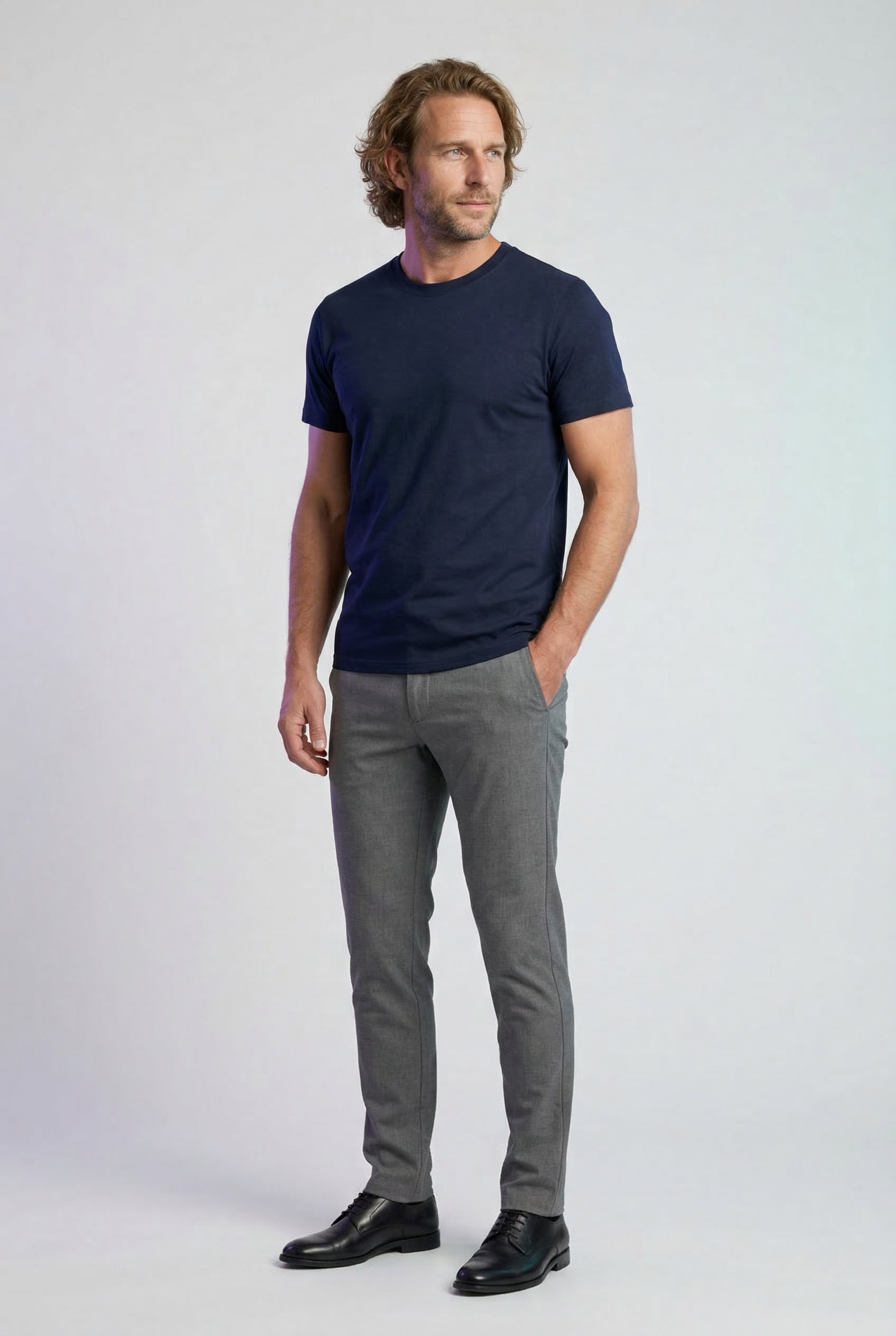 Herre T-Shirt Slim Fit Marineblå Lin