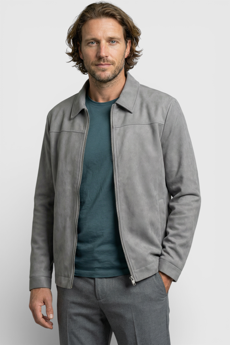 Lysegrå Suede Jakke til Mænd - Moderne Casual Jakke - Jakker - Valmont Wear