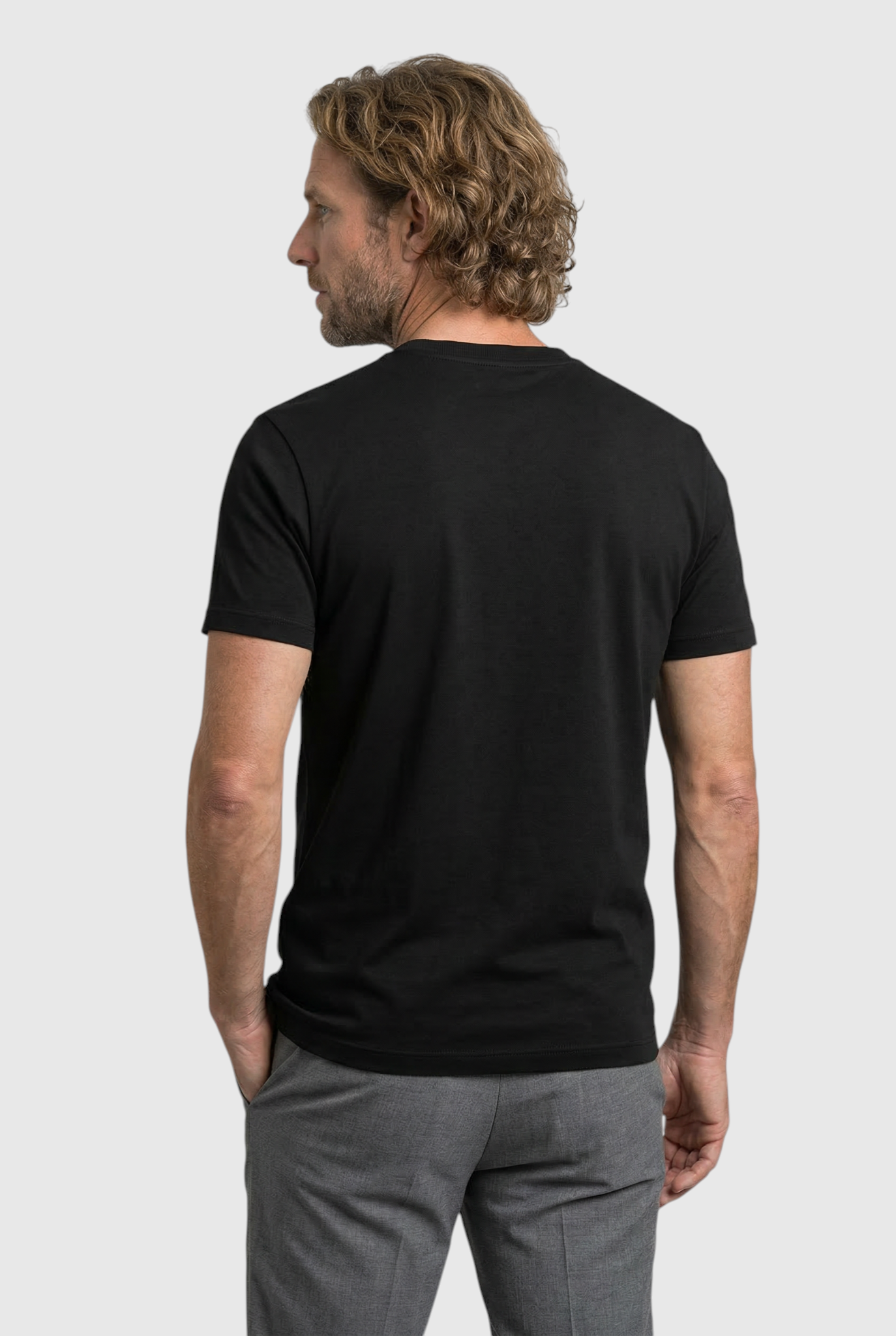 Herre Slim-Fit Merceriseret T-shirt i Sort - Uld
