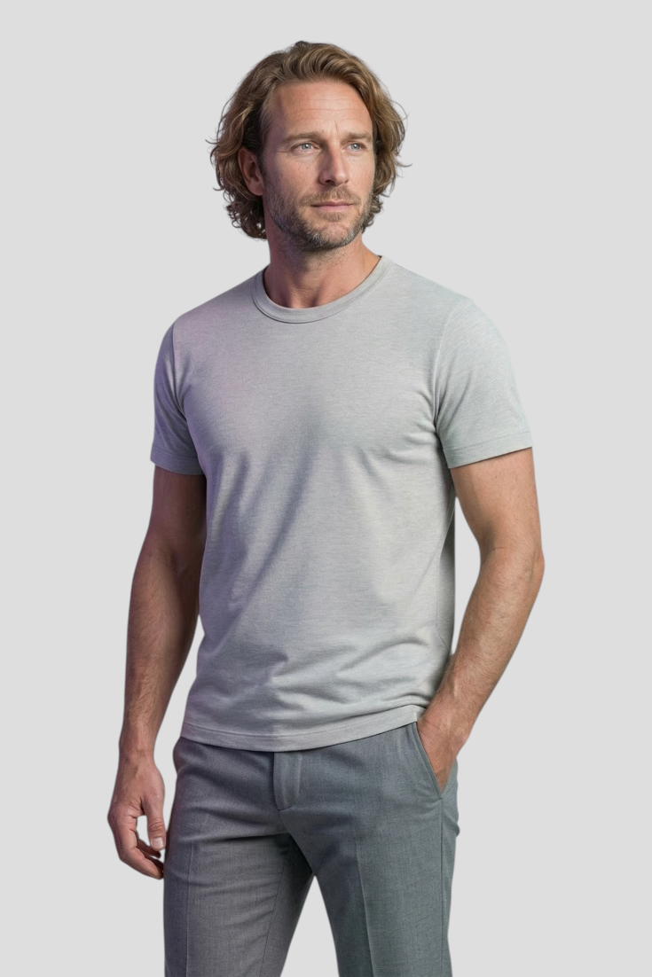 Herre Slim-Fit T-shirt i Grå - Uld