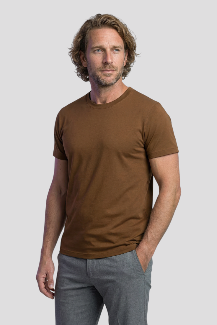 Herre T-Shirt Slim Fit Høj Bomuld Brun