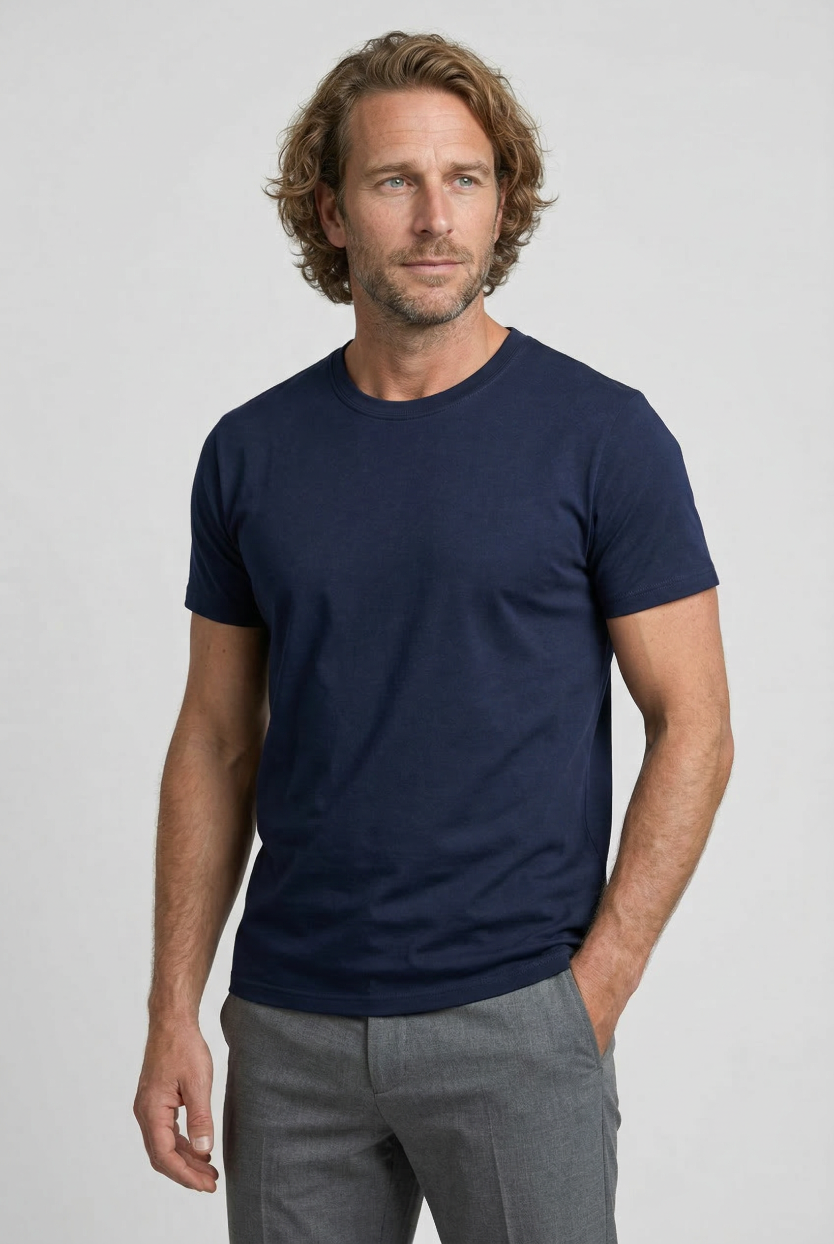 Herre T-Shirt Slim Fit Marineblå Lin