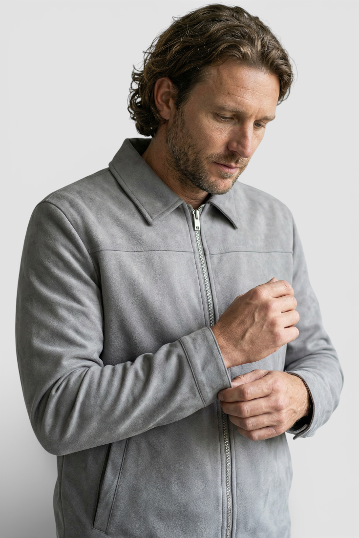 Lysegrå Suede Jakke til Mænd - Moderne Casual Jakke - Jakker - Valmont Wear