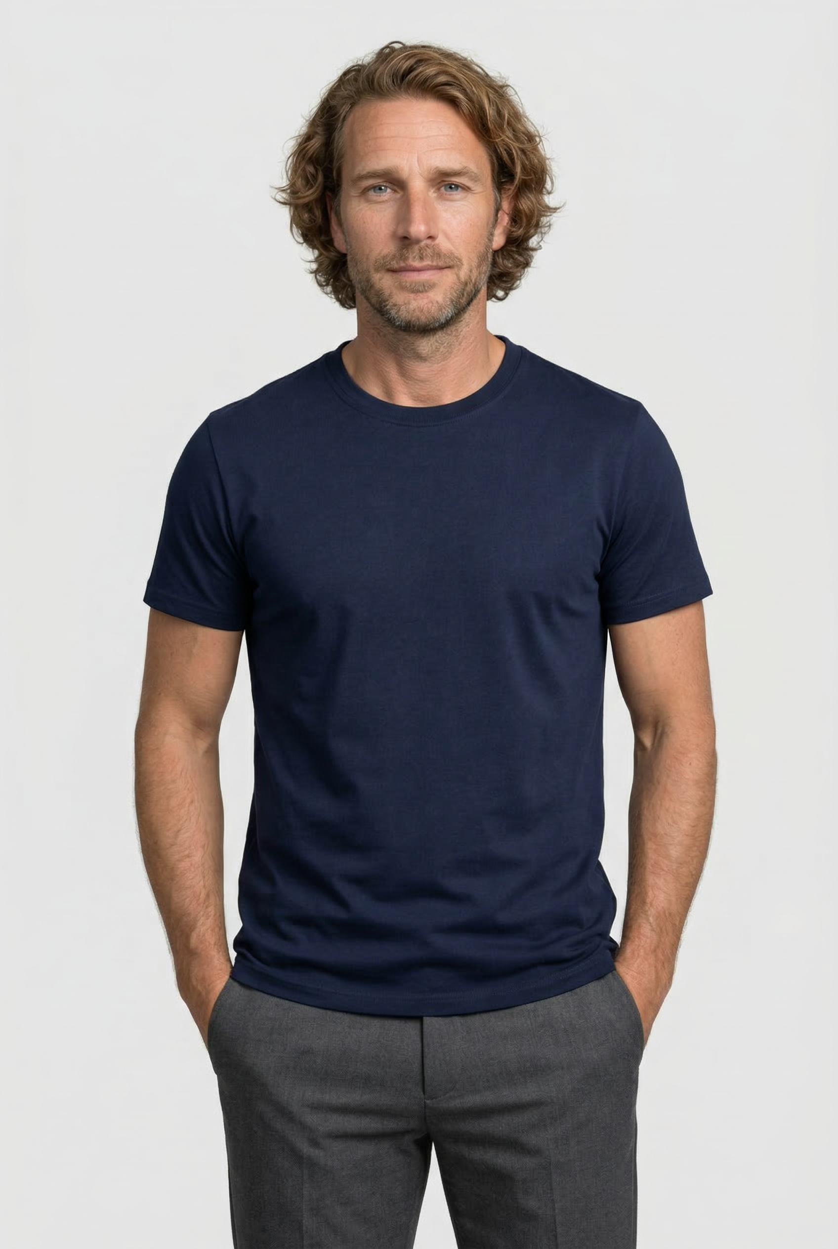 Herre T-Shirt Slim Fit Marineblå Lin