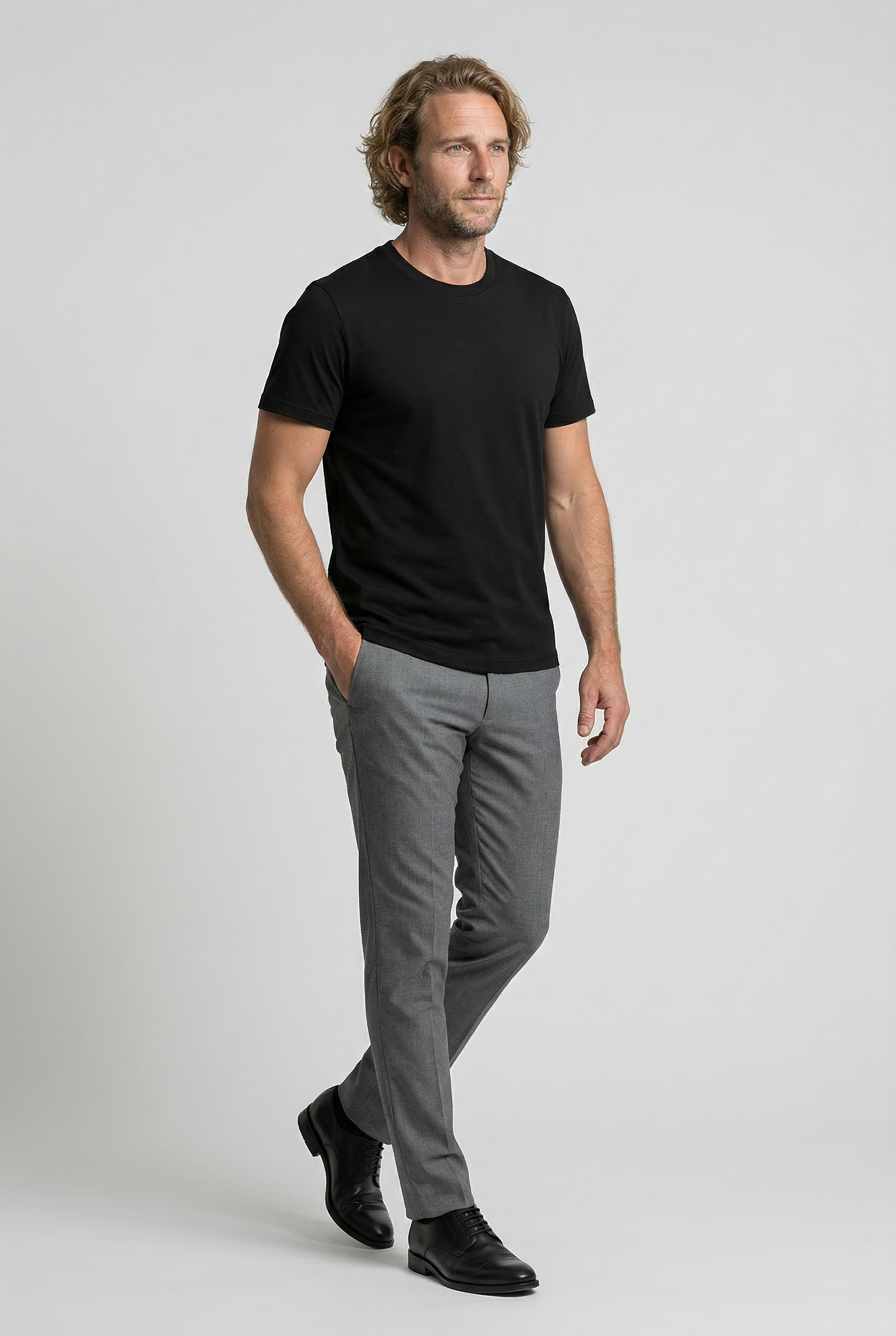 Herre Slim-Fit Merceriseret T-shirt i Sort - Uld