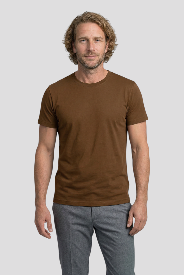 Herre T-Shirt Slim Fit Høj Bomuld Brun