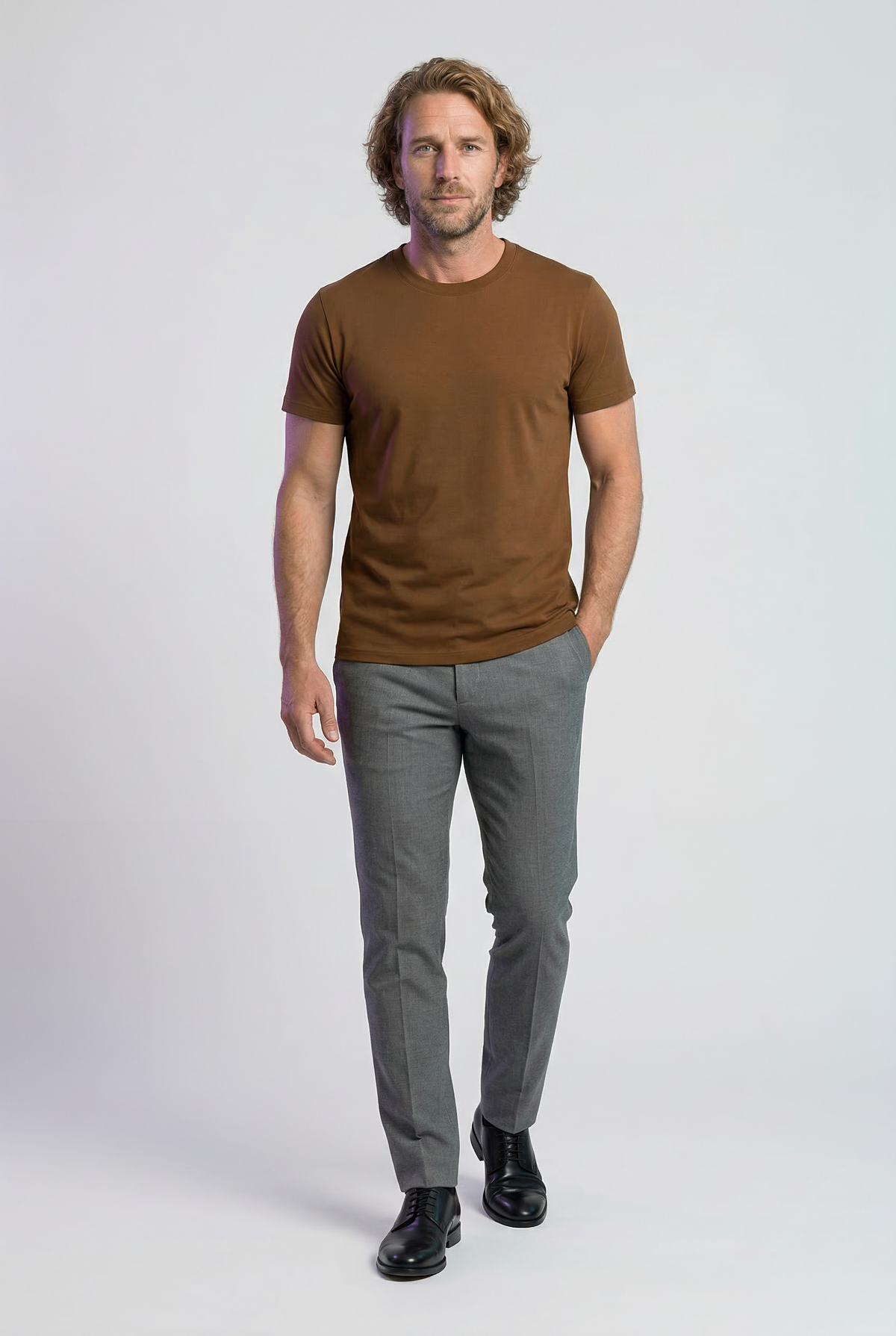 Herre T-Shirt Slim Fit Høj Bomuld Brun