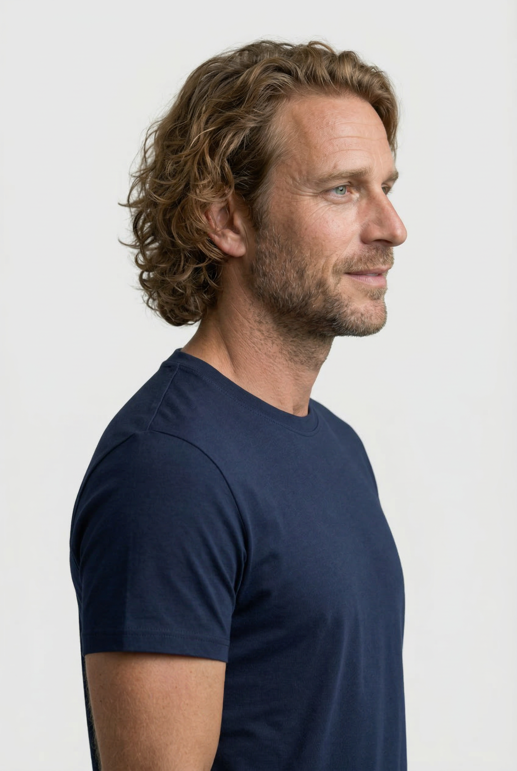 Herre T-Shirt Slim Fit Marineblå Lin