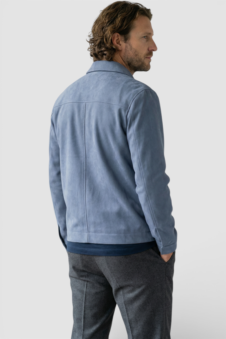 Dusty Blue Suede Jakke til Mænd – Elegant og Alsidig Hverdagsjakke