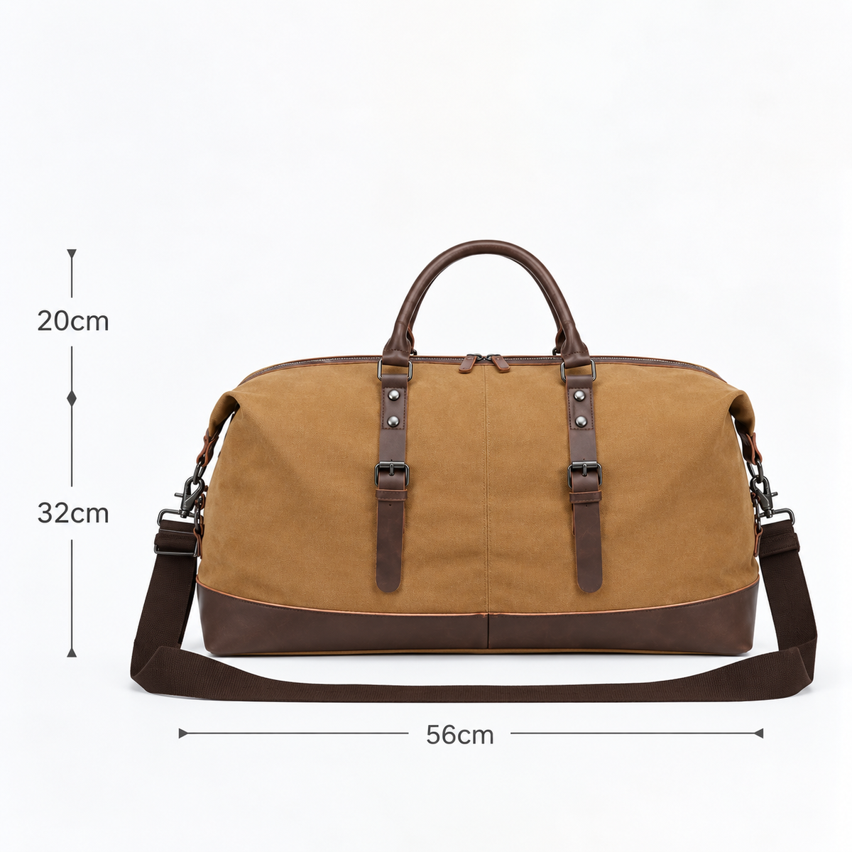 Geantă de voiaj bărbați camel – geantă weekend, pânză canvas, mânere, baretă de umăr