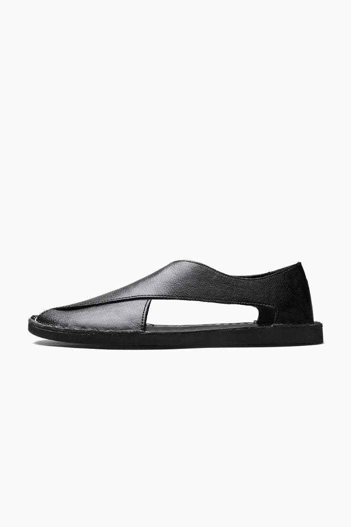 Herresandaler i Sort Læder - Åben Side Komfort Design