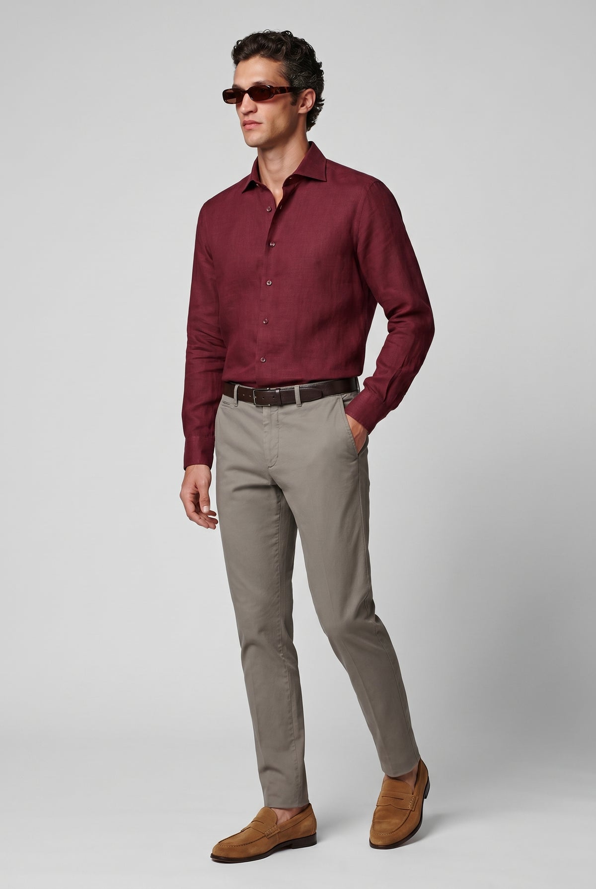 Linskjorte til Mænd - Bordeaux - Lin - Regular Fit - frame 2