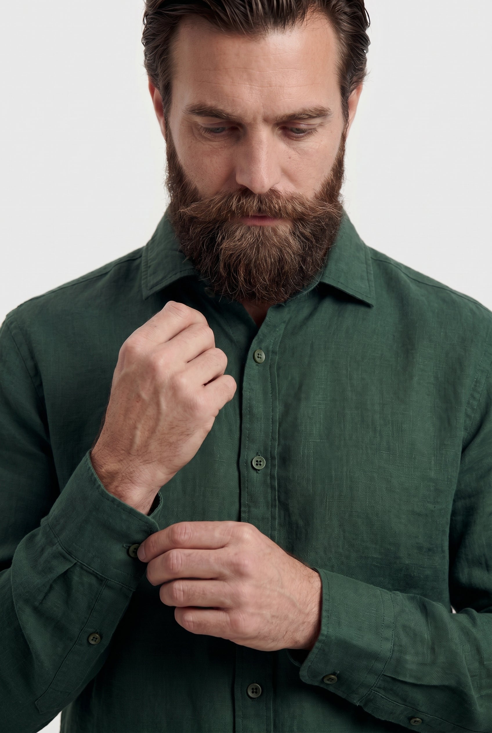 Linskjorte til Mænd - Mørkegrøn - Lin - Regular Fit - frame 4
