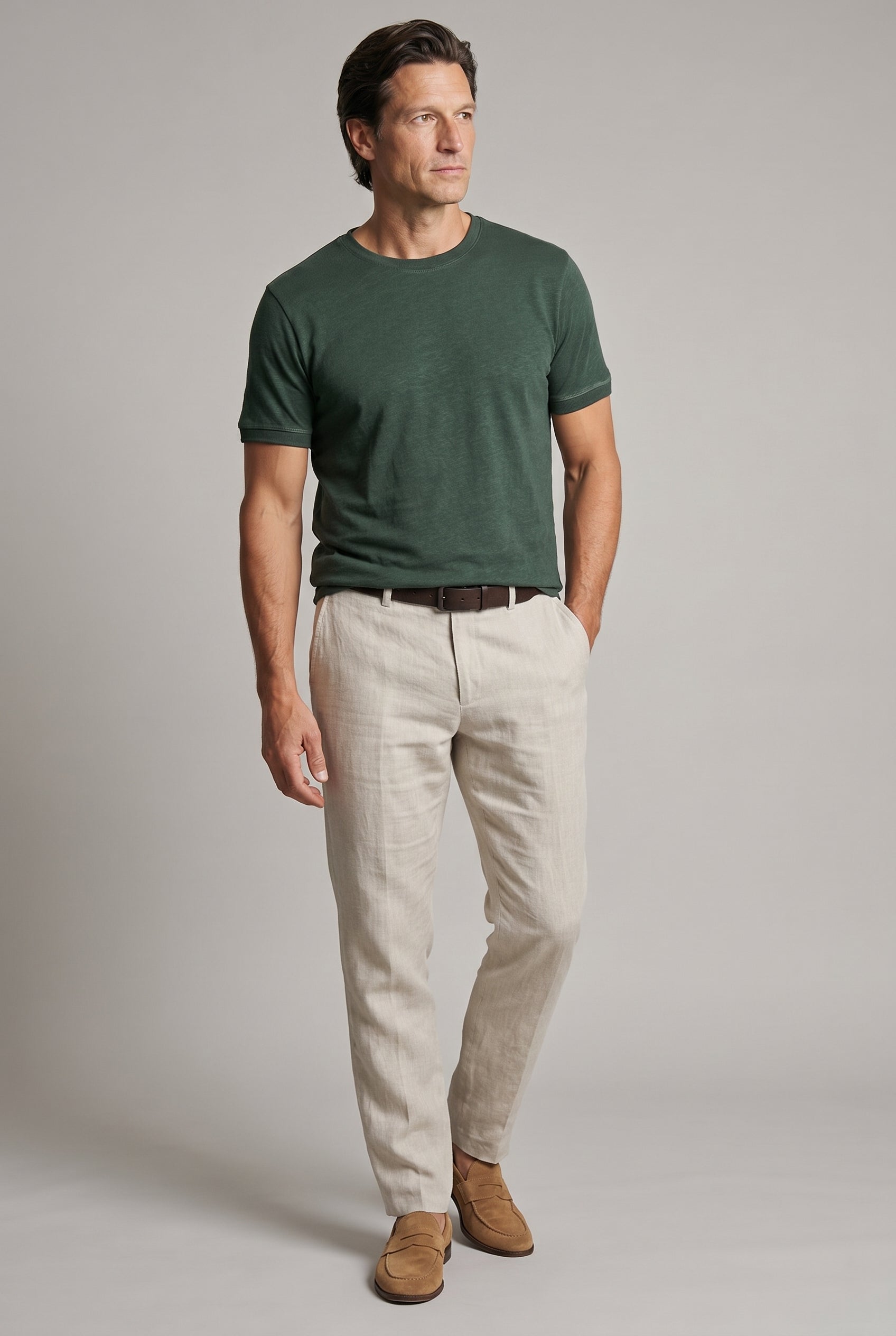 T-Shirt til Mænd - Mørkegrøn - Lin - Slim Fit - frame 2